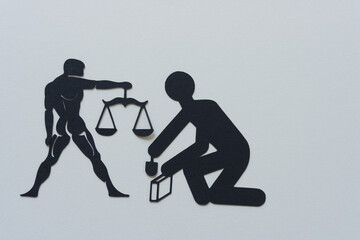 Sticker - dingbat silhouette cutout of Libra (man with scales) and figure with scoop and bag