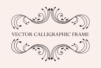 Wall Mural - Calligraphic black frame. Natural and organic patterns and shapes, mingimal style. Graphic element for website. Place for text and presentation, horizontal frame. Cartoon flat vector illustration