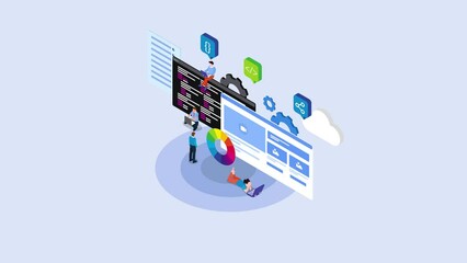 Group of programmers make web design on the laptop