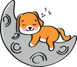 Cute dog illustration sleeping on the moon
