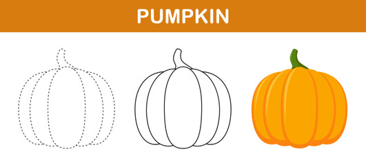 Pumpkin tracing and coloring worksheet for kids