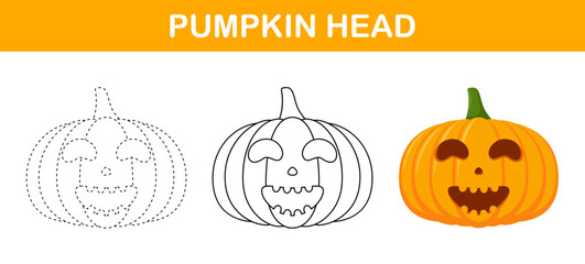 Pumpkin Halloween tracing and coloring worksheet for kids