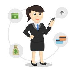 busines woman secretary online banking design character on white background 