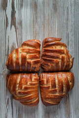 Wall Mural - Delicious homemade rich organic buns on a wooden background.