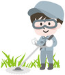 草刈り作業をする男性イラスト