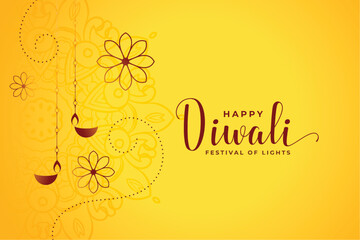 Canvas Print - happy deepavali background with lantern and floral design