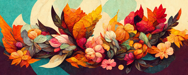 Wall Mural - autumn floral illustration design as panorama background