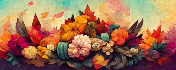 Wall Mural - floral decoration as autumn design background