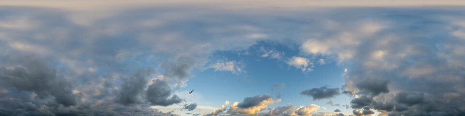 Wall Mural - dramatic sunset sky panorama with cumulus clouds. seamless hdr 360 pano in spherical equirectangular