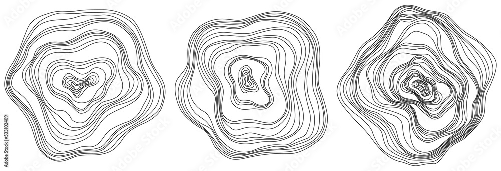 Abstract tree rings. Png topographic map concept background. Thin black ...