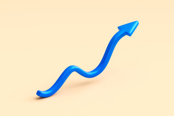 Wall Mural - blue 3d curve arrow up icon isolated on direction symbol blank background with growth chart profit t