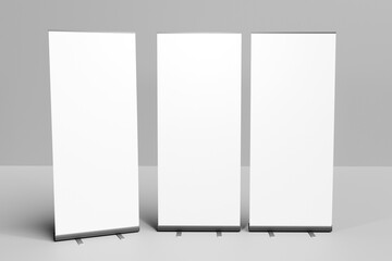 Wall Mural - Blank roll up banner stand set. Empty mock up for presentation. 3d rendering