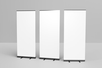 Wall Mural - Blank roll up banner stand set. Empty mock up for presentation. 3d rendering