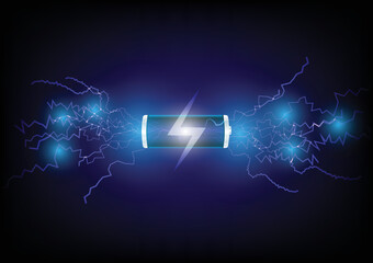 electric battery energy, vector illustration, dark blue light abstract technology background for com