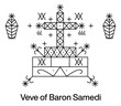 Veve of Baron Samedi. Voodoo religious symbol. Transparent black icon, isolated on white background. Vector EPS10. 