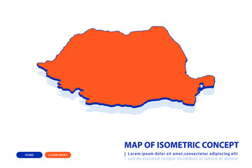 Wall Mural - Orange map of Romania on white background. Vector modern isometric concept greeting Card illustration eps 10.