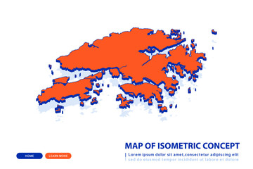 Wall Mural - Orange map of Hong Kong on white background. Vector modern isometric concept greeting Card illustration eps 10.