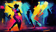 © Japanese_Brush - colorful bright hip hop dance contest poster illustration, neon colors