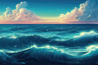 anime landscape illustration with waves, shining waves
