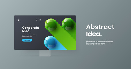 Isolated landing page design vector layout. Clean computer monitor mockup presentation illustration.