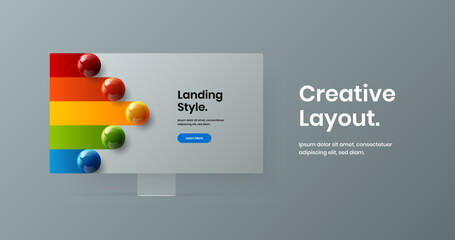 Unique computer display mockup site concept. Isolated landing page design vector template.