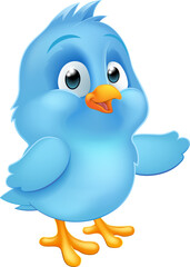 Sticker - Blue Bluebird Baby Bird Cartoon Pointing