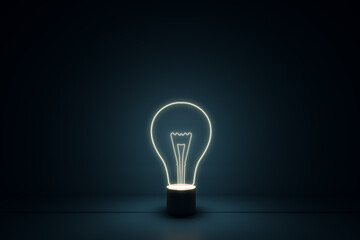 Wall Mural - Creative light bulb outline on dark backdrop. Idea, creativity and imagination concept. 3D Rendering.