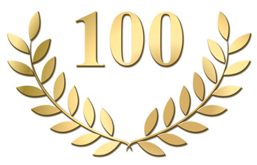 Wall Mural - Gold laurel wreath 100 PNG isolated on a white background
