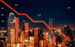 © Summit Art Creations - Economic crisis concept shown by declining graphs and digital indicators overlap modernistic city background. Double exposure.