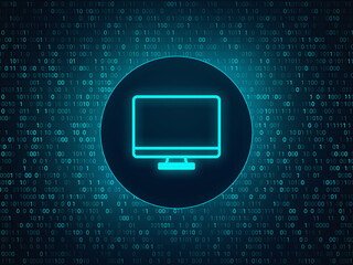 Computer icon over a binary code background. Cybersworld.