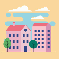 Wall Mural - pink buildings and trees