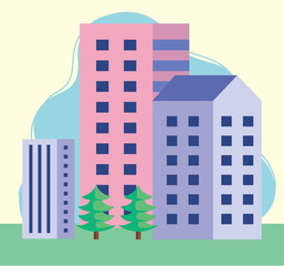 Wall Mural - buildings and pines city