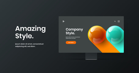 Simple computer monitor mockup landing page template. Premium site vector design concept.