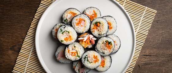 Gimbap, korean traditional dish, top view