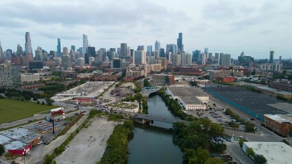 Wall Mural - Chicago, IL USA September 15th 2022 : establishing aerial drone view image of Chicago metropolitan city area. the buildings architecture look great for tourist to come and see the skyline