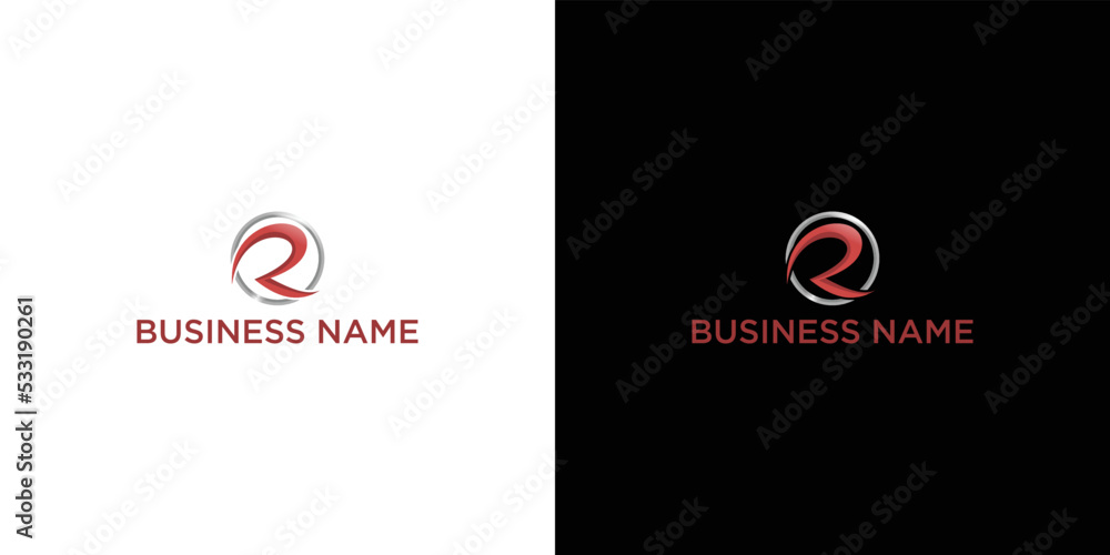 initial letter logo R business name red and grey color on circle design ...