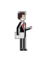 Wall Mural - Young businessman in business suit standing with document in hand. Corporate business people isolated vector illustration in linear style.