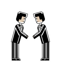 Sticker - Traditional greeting of asian businessmen. Corporate business people isolated vector illustration in linear style.