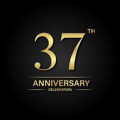 Wall Mural - 37th anniversary celebration with gold color and black background. Vector design for celebrations, invitation cards and greeting cards.