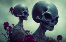 Alien Skulls Halloween Creatures, Digital Art