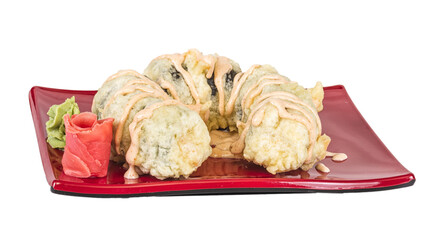 Wall Mural - Japanese Cuisine -Tempura Maki Sushi (Deep Fried Roll made of salmon, tobiko roe and Cream Cheese inside)