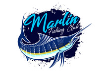 Marlin Fishing Fish Logo Isolated Background. Modern Vintage Rustic Logo Design. Great To Use As Your Any Fishing Company Logo And Brand