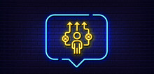 Neon Light Speech Bubble. Correct Working Process Line Icon. Business Way Sign. Choose Path Symbol. Neon Light Background. Business Way Glow Line. Brick Wall Banner. Vector