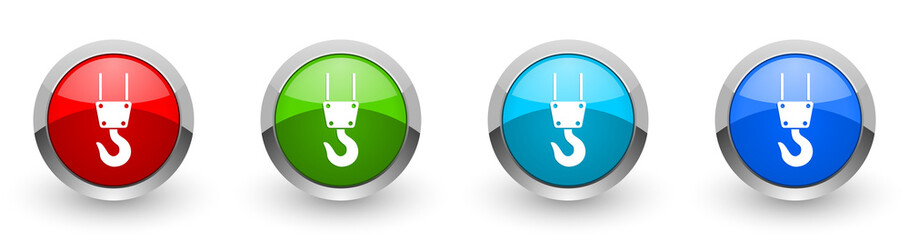 Aufkleber - Crane, industry web icons, set of silver metallic round buttons isolated on white background