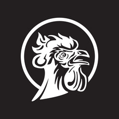 Wall Mural - white rooster head logo, silhouette of great cock inside circle vector illustrations