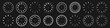 © 32 pixels - Mechanical clock faces with arabic numerals, bezel. White watch dial with minute, hour marks and numbers. Timer or stopwatch element. Blank measuring circle scale with divisions. Vector illustration