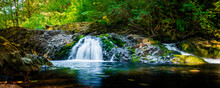Small Brook Waterfalls In The Silver Falls State Park Near Salem, Marion County, Oregon. Long Exposure Photography.