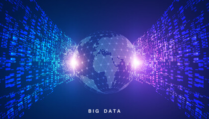 Wall Mural - abstract global dot network big data connection and communication futuristic on blue background.