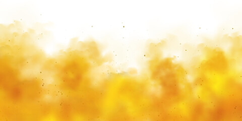 Canvas Print - Yellow colorful smoke clouds isolated on white background, realistic mist effect, fog. Vapor in the air, steam flow. Vector illustration