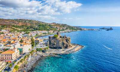 Wall Mural - Landscape with aerial view of Aci Castello, Sicily island, Italy